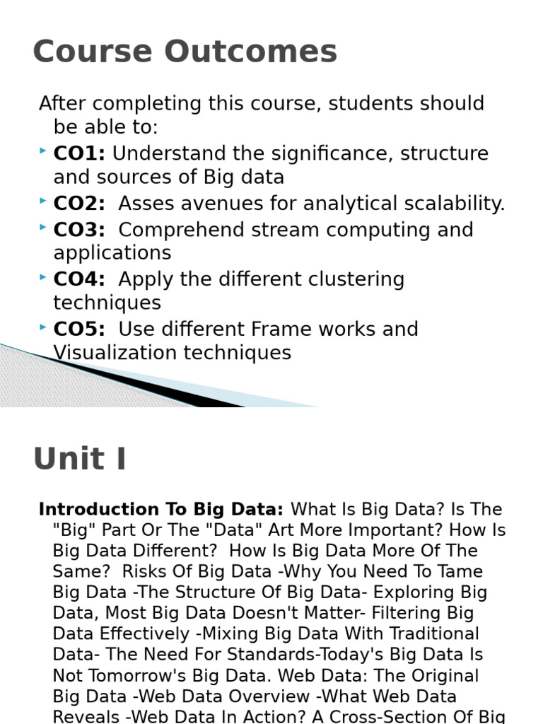 Big Data Course Outcomes and Concepts | PDF | Big Data | Analytics