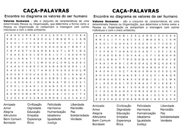4 Ano Ensino Religioso Valores Humanos Caça Palavras | PDF