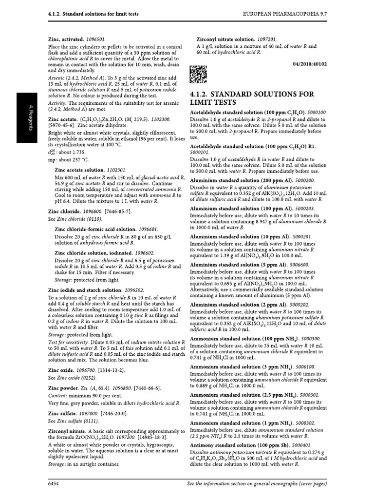 4.1.2 Standard Solution For Limit test-EP9.7 | PDF