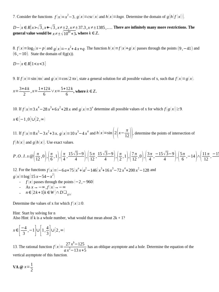 Domain and Solutions of Functions Analysis | PDF