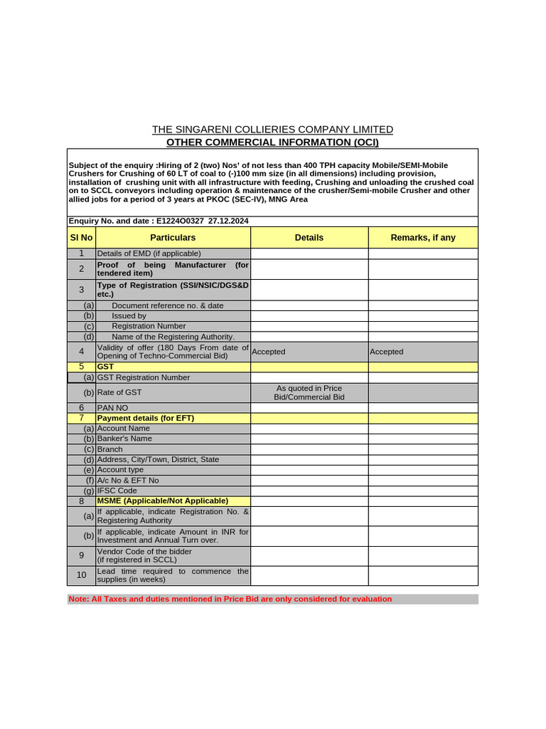 Singareni Collieries Tender Details | PDF