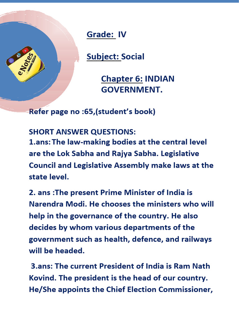 Social Enotes Grade5 Lesson6 | PDF | Government | Separation Of Powers