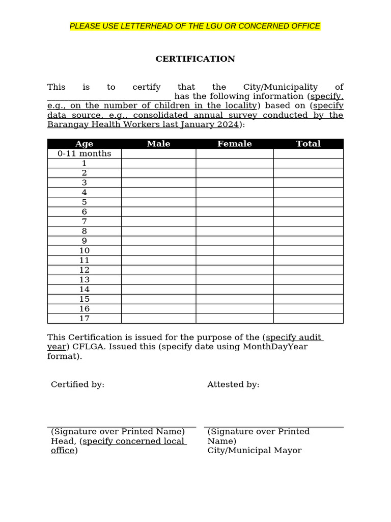 CFLGA Template - Certification - Data | PDF