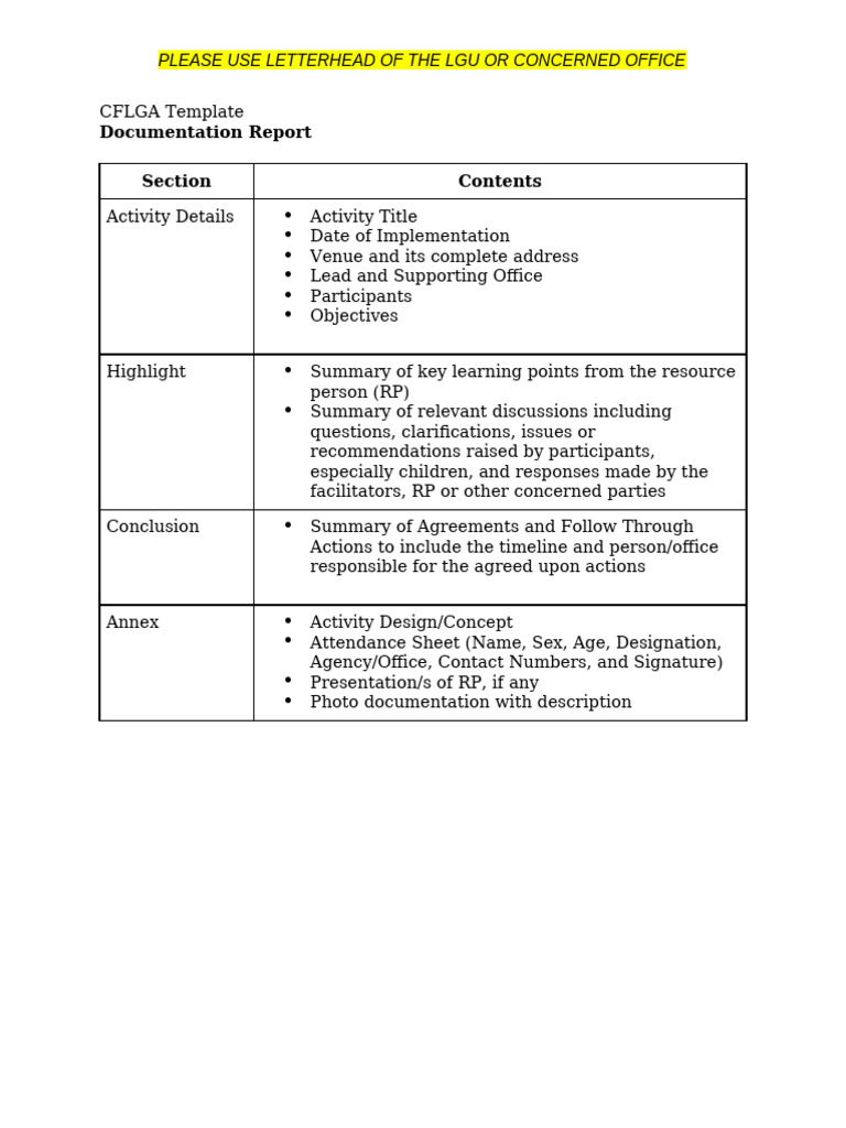 CFLGA Documentation Report Template | PDF