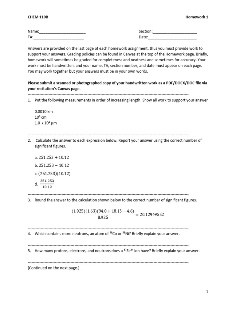 CHEM110B+ +Homework+1 | PDF | Isotope | Magnesium
