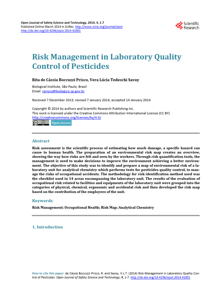 Example - Risk Management in Laboratory Quality Control of Pesticids ...