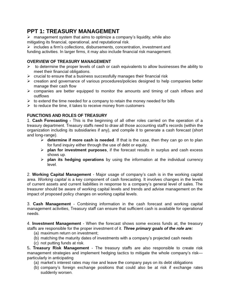Treasury Management Overview and Functions | PDF | Risk | Banks