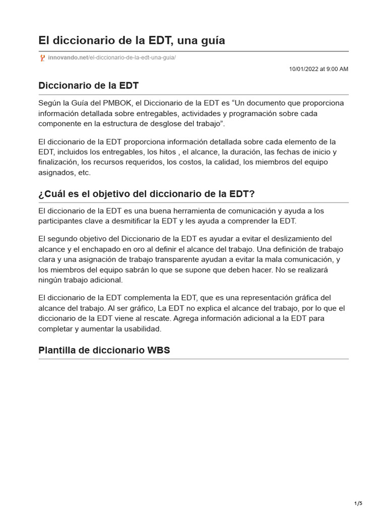 Guía del Diccionario de la EDT en Proyectos | PDF | Informática