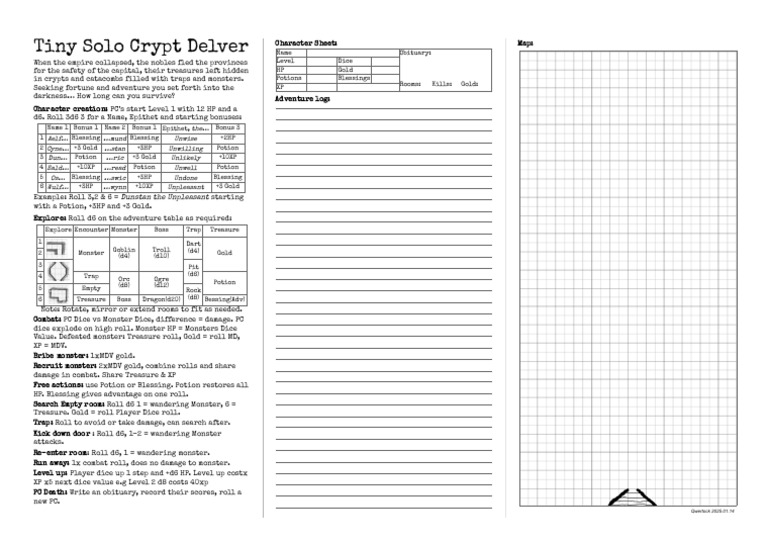 Infinite Delver: Tiny Solo Crypt Adventure | PDF | Role Playing Games ...