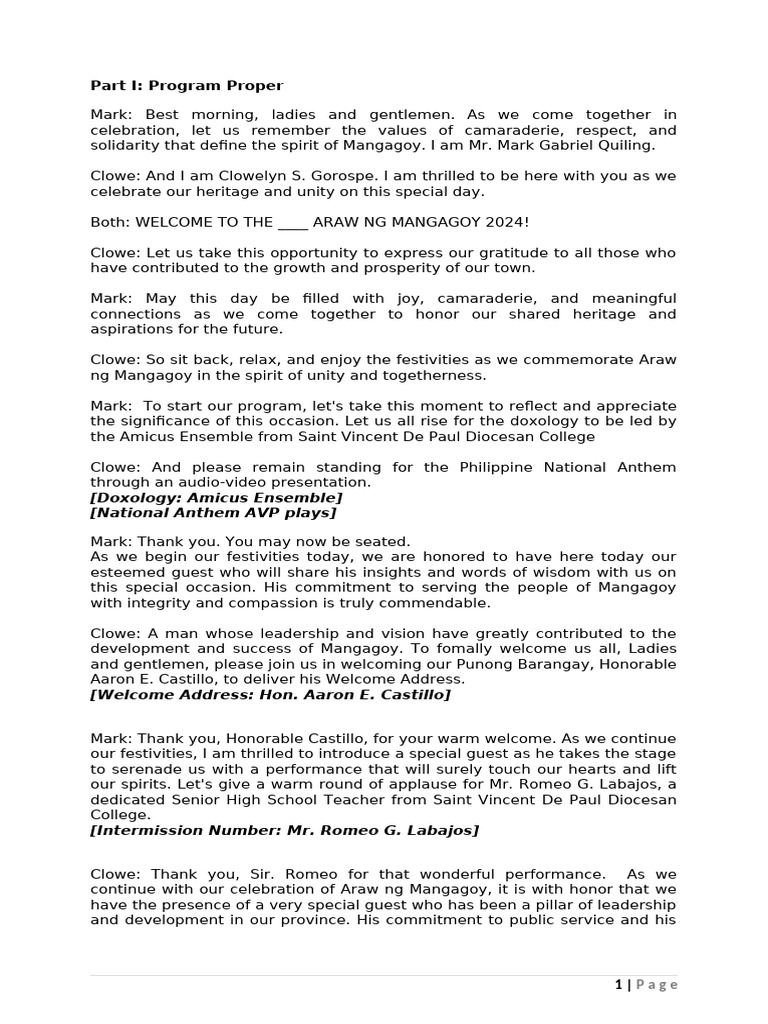 Araw ng Mangagoy 2024 Program Overview | PDF