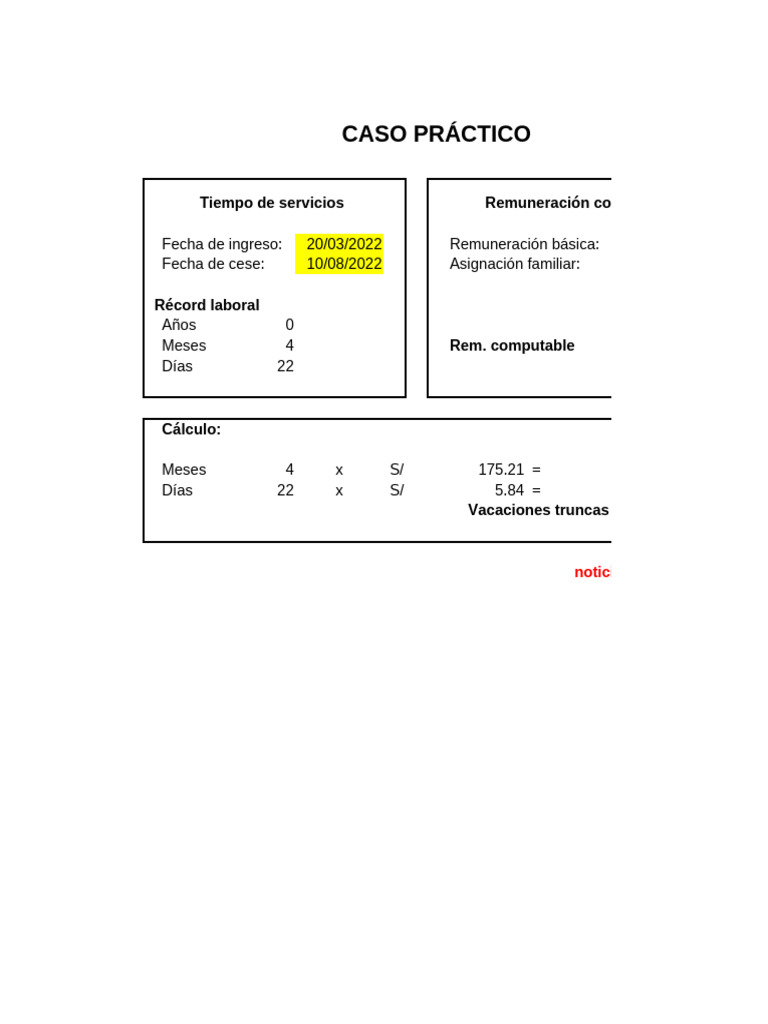 Cálculo de Remuneración y Vacaciones | PDF