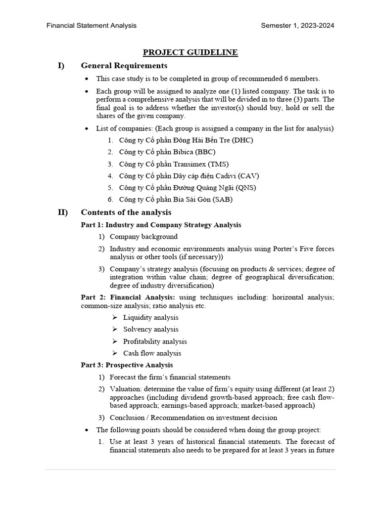 Project Guideline S1 23 24 | PDF | Valuation (Finance) | Forecasting