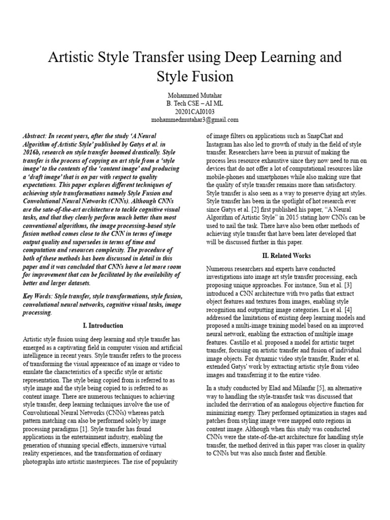 Artistic Style Transfer Techniques | PDF | Deep Learning | Algorithms