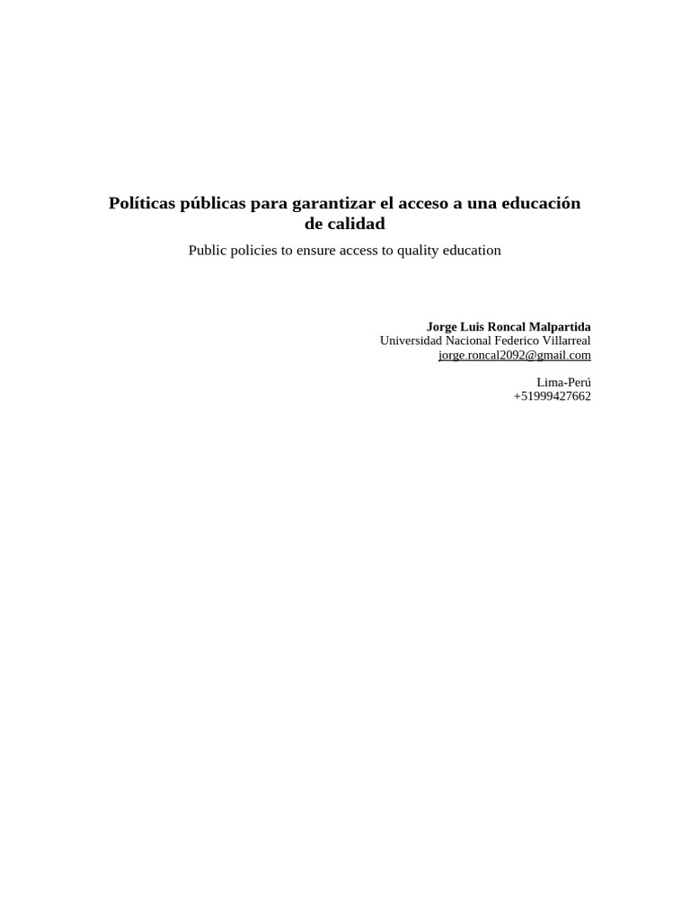 Políticas para Educación de Calidad en Perú | PDF | Programa para la ...