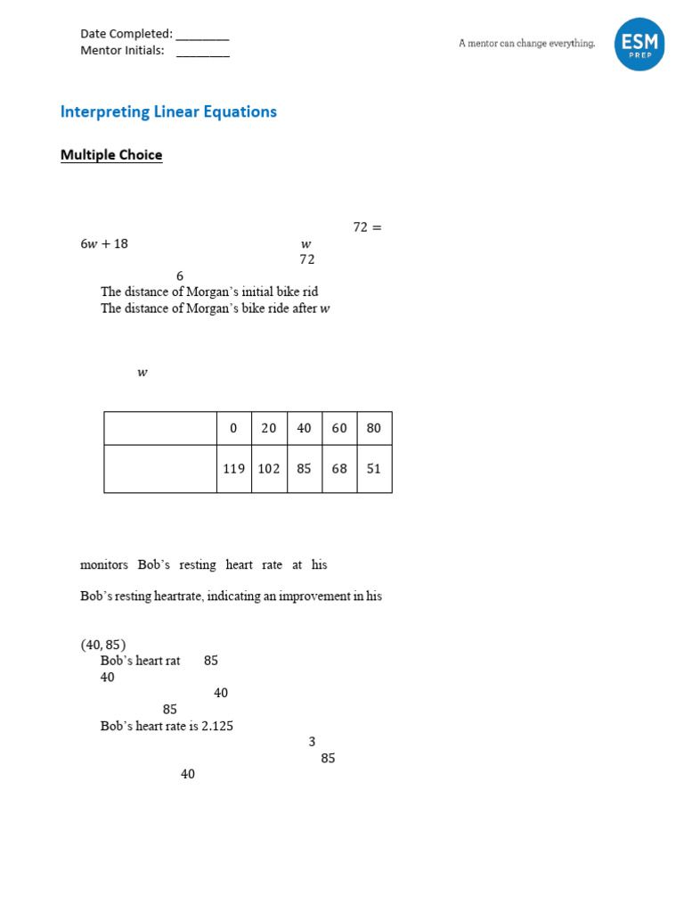 Interpreting Linear Equations in Context | PDF | Heart Rate