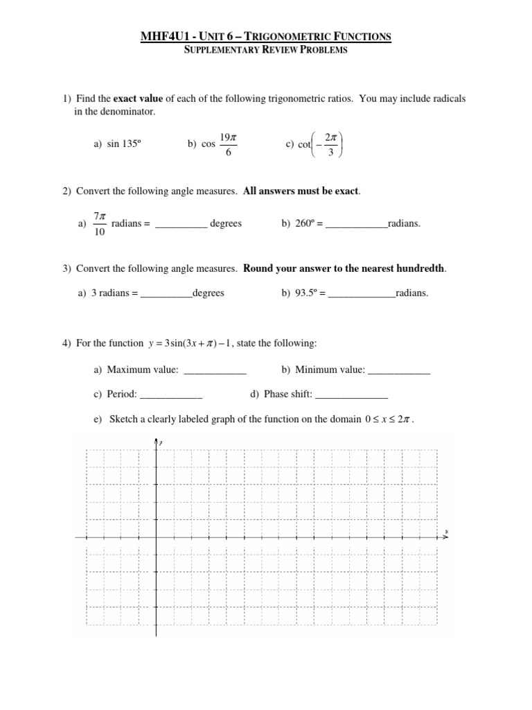 MHF4U1 Trigonometric Functions Review | PDF | Trigonometric Functions ...