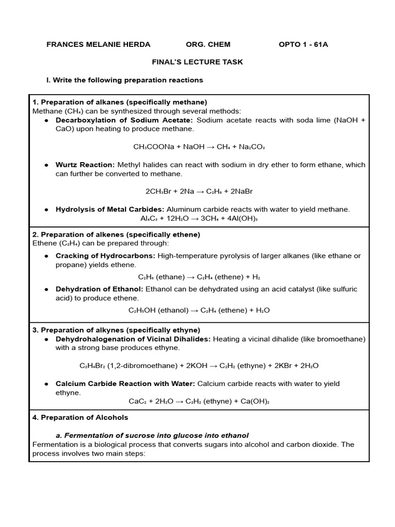 Organic Compound Preparation Methods | PDF | Ethanol | Ester