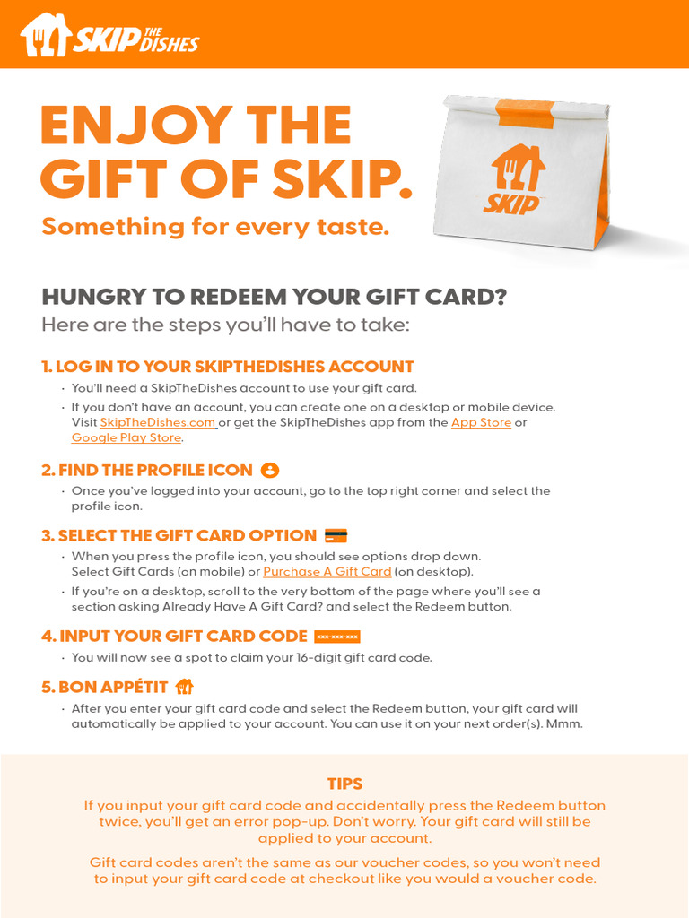 Redeeming Your SkipTheDishes Gift Card | PDF