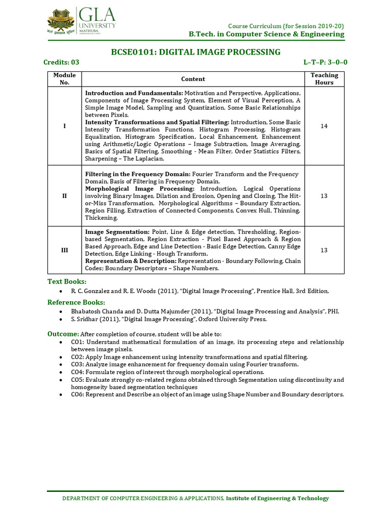 Digital Image Processing Course Curriculum | PDF | Image Segmentation ...