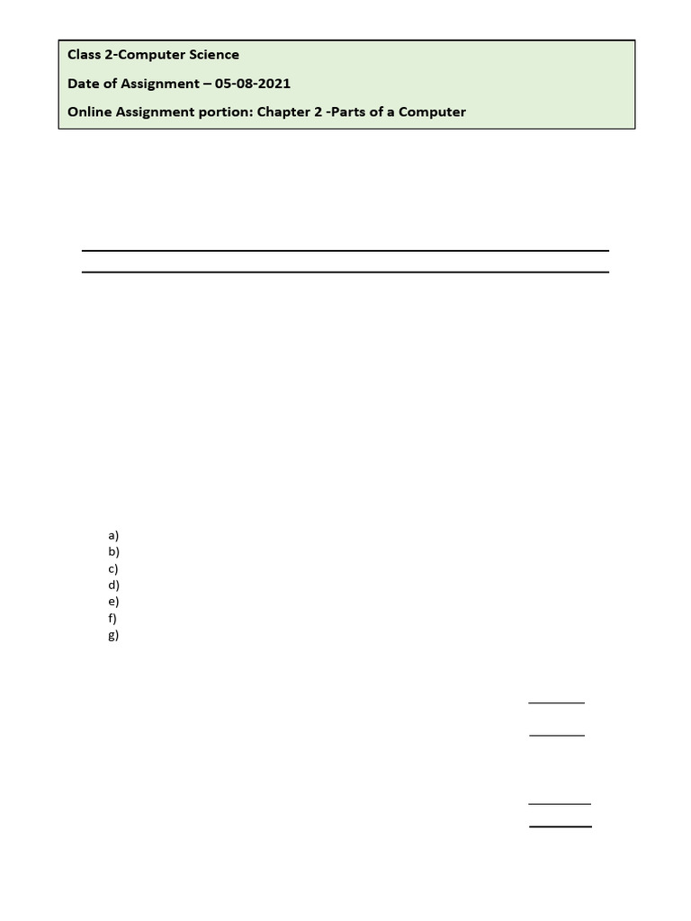 Class 2 Computer Practice Assignment | PDF