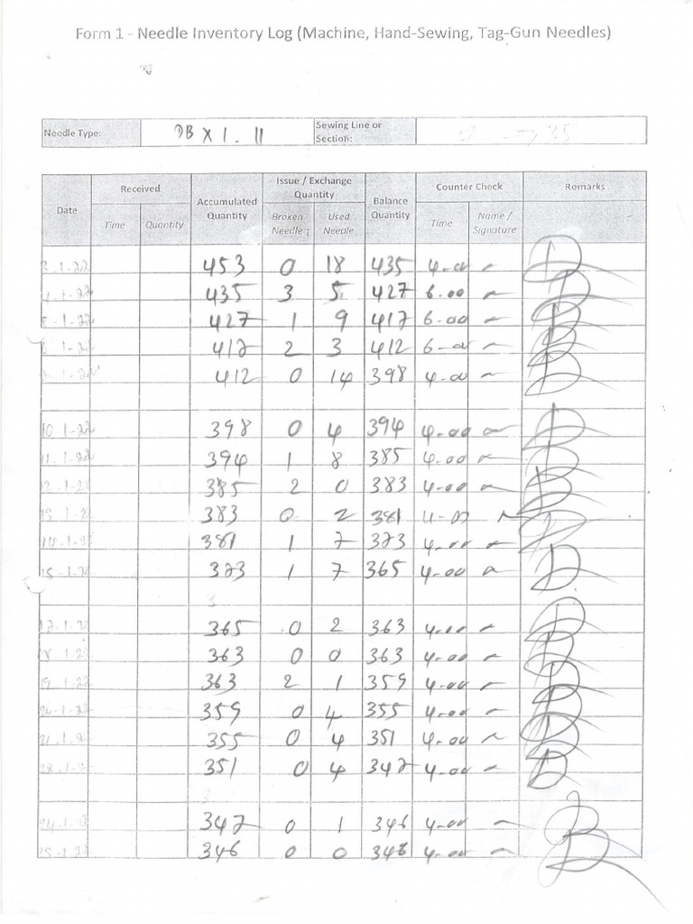 Example - Form 1 Needle Inventory Log | PDF