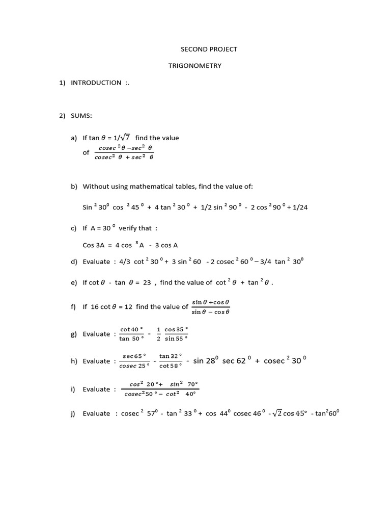 Trigonometry Problem Set and Solutions | PDF