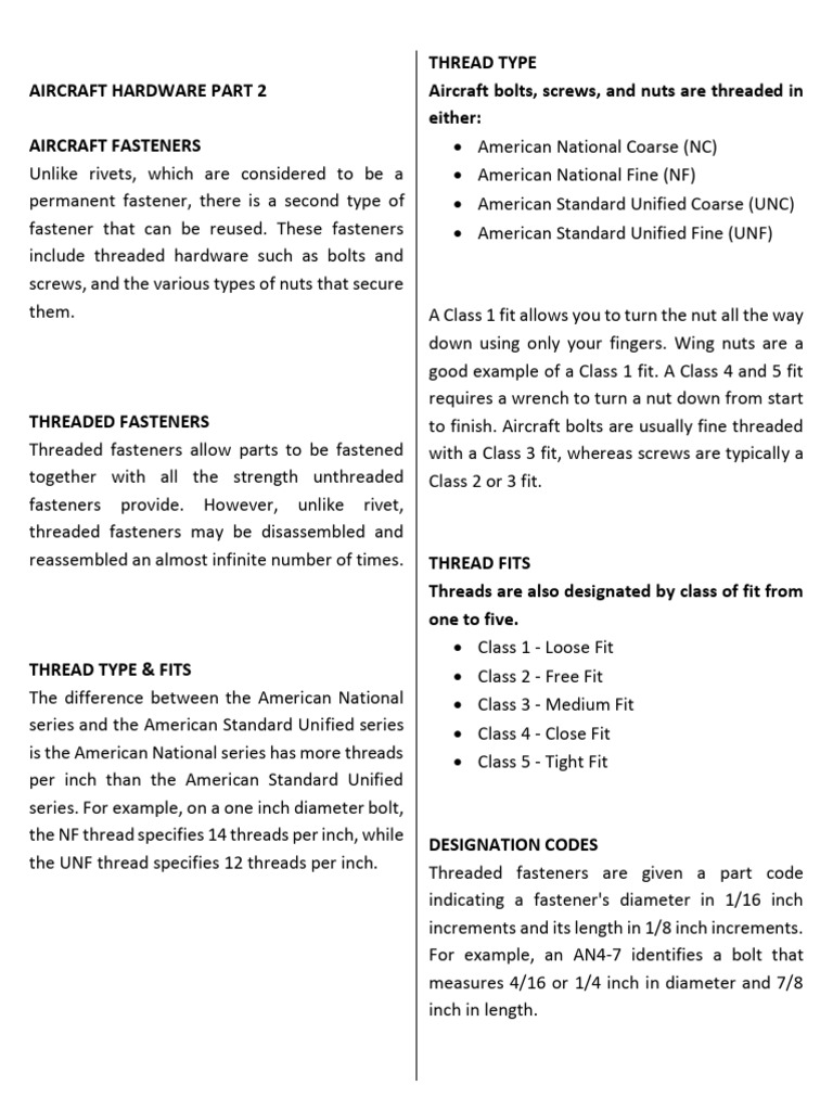 Aircraft Fasteners and Bolt Types | PDF | Screw | Nut (Hardware)