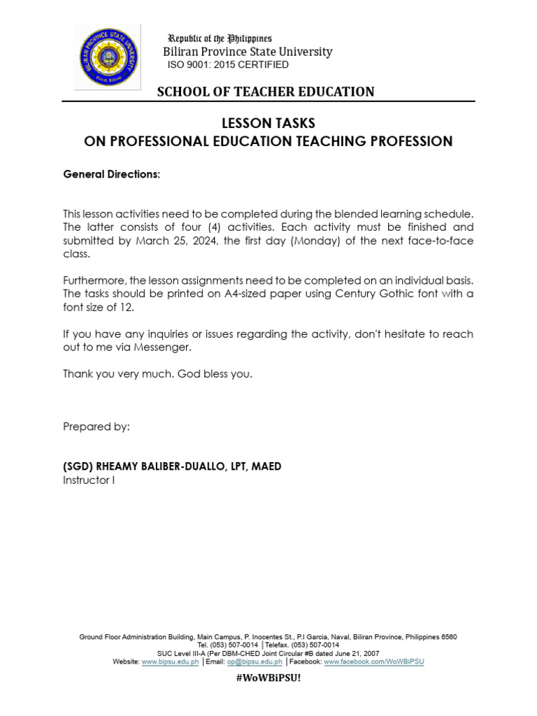Activity 4 To 7 Prof - Ed TP | PDF | Teachers | Learning