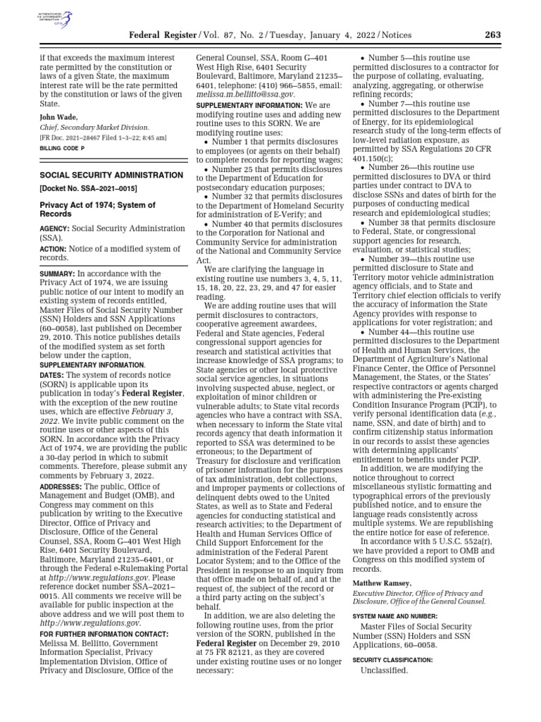 SSA Modifies SSN Records System | PDF | Social Security (United States ...