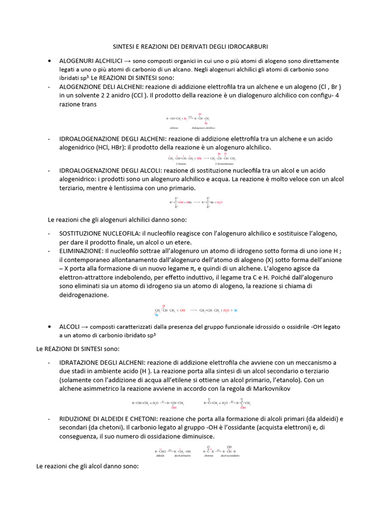 SINTESI e REAZIONI Dei Derivati Degli Idrocarburi | PDF