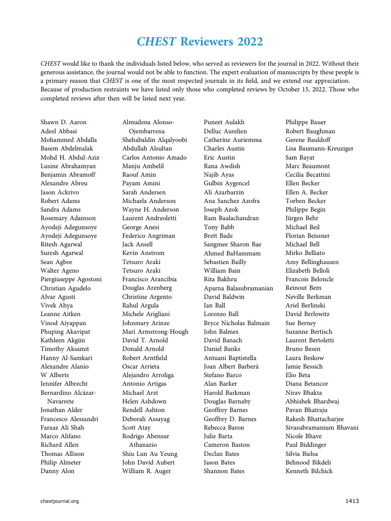 CHEST Journal Reviewers 2022 | PDF