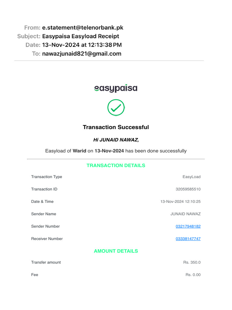 EasyLoad Transaction Confirmation | PDF