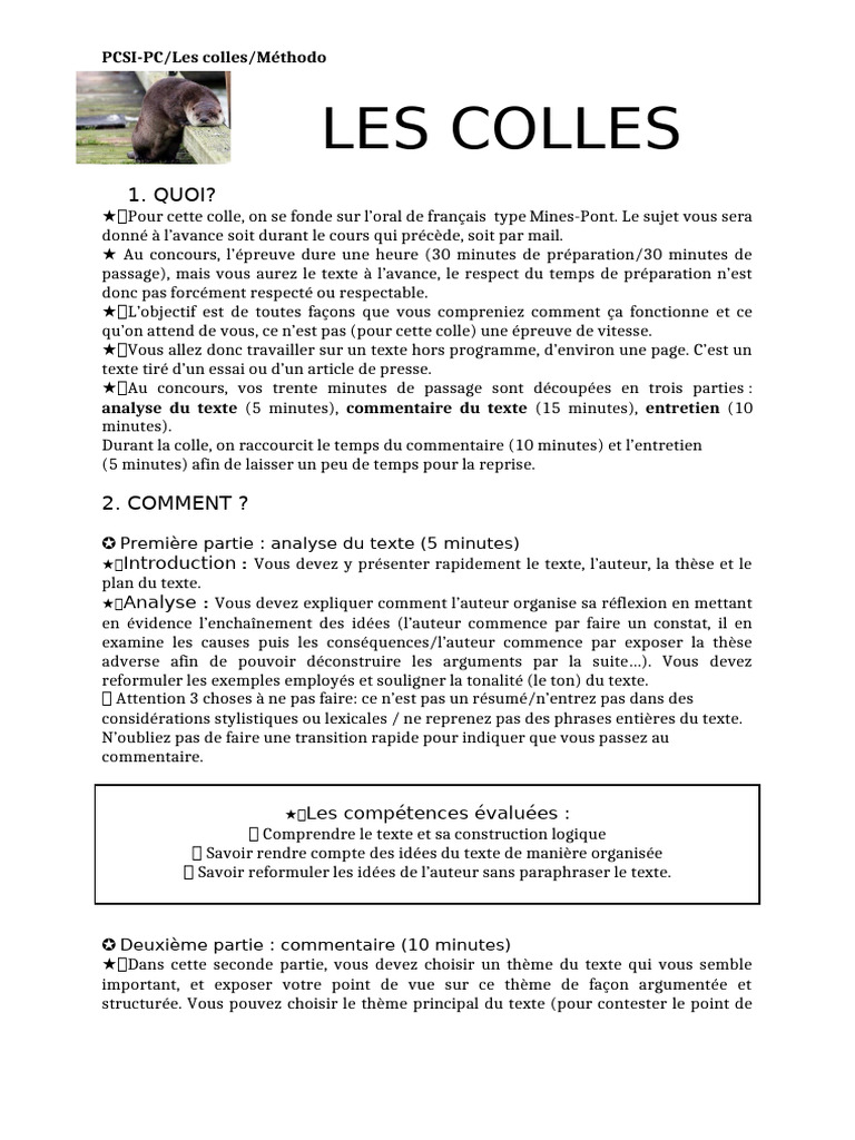 Méthodologie de la colle de français | PDF