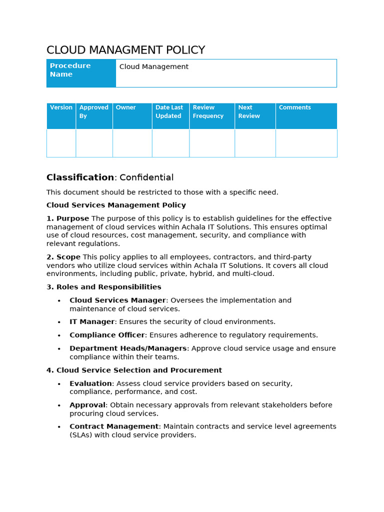 Cloud Management Policy | PDF | Regulatory Compliance | Computer Security