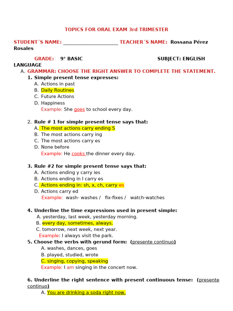 Topics For Oral Exam 3° Trimester-1611735953012 | PDF | Plural ...