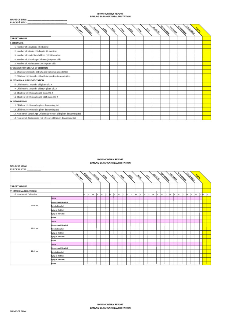 Monthly BHW Report for Banlag 2025 | PDF | Medicine | Family