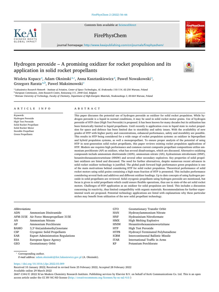 1 s2.0 S2667134422000141 Main | PDF | Rocket Propellant | Hydrogen Peroxide
