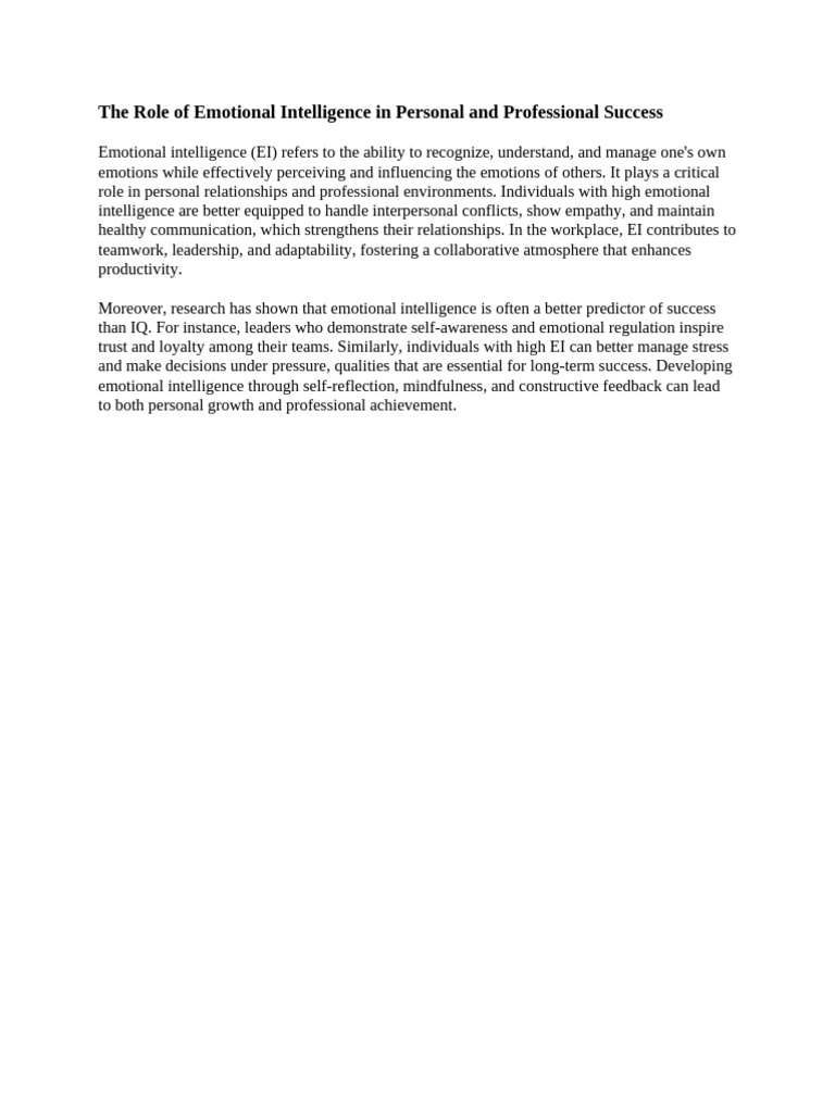 The Role of Emotional Intelligence in Personal and Professional Success ...