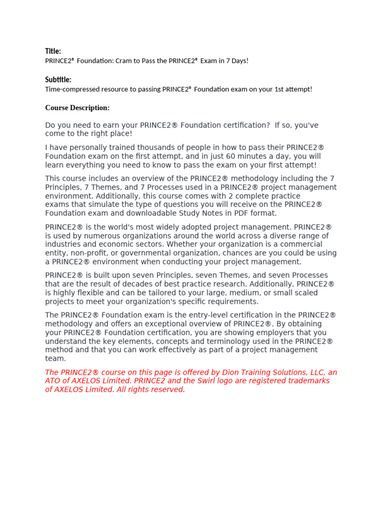 PRINCE2 Foundation | PDF
