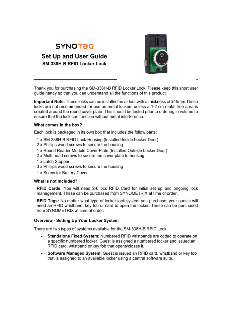 SM-338H-B RFID Locker Lock Guide | PDF | Radio Frequency Identification ...