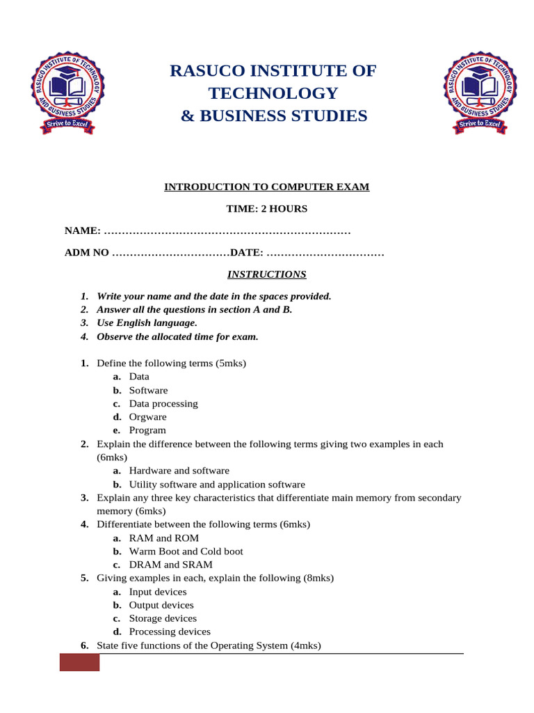 Intro to Computers Exam 1 Guide | PDF