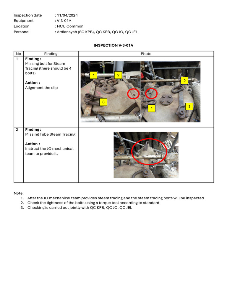 Inspection Report V-3-01a HCU Common | PDF