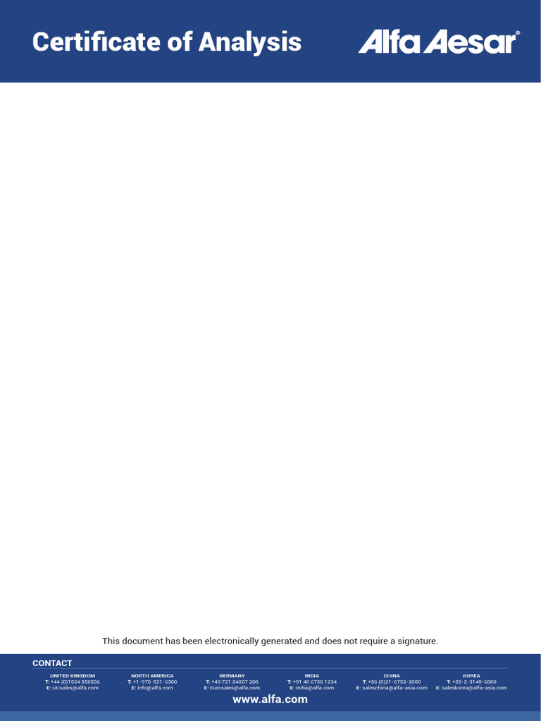 TFS Assets GC Alfa Aesar Certificate Certificates of Analysis 000929