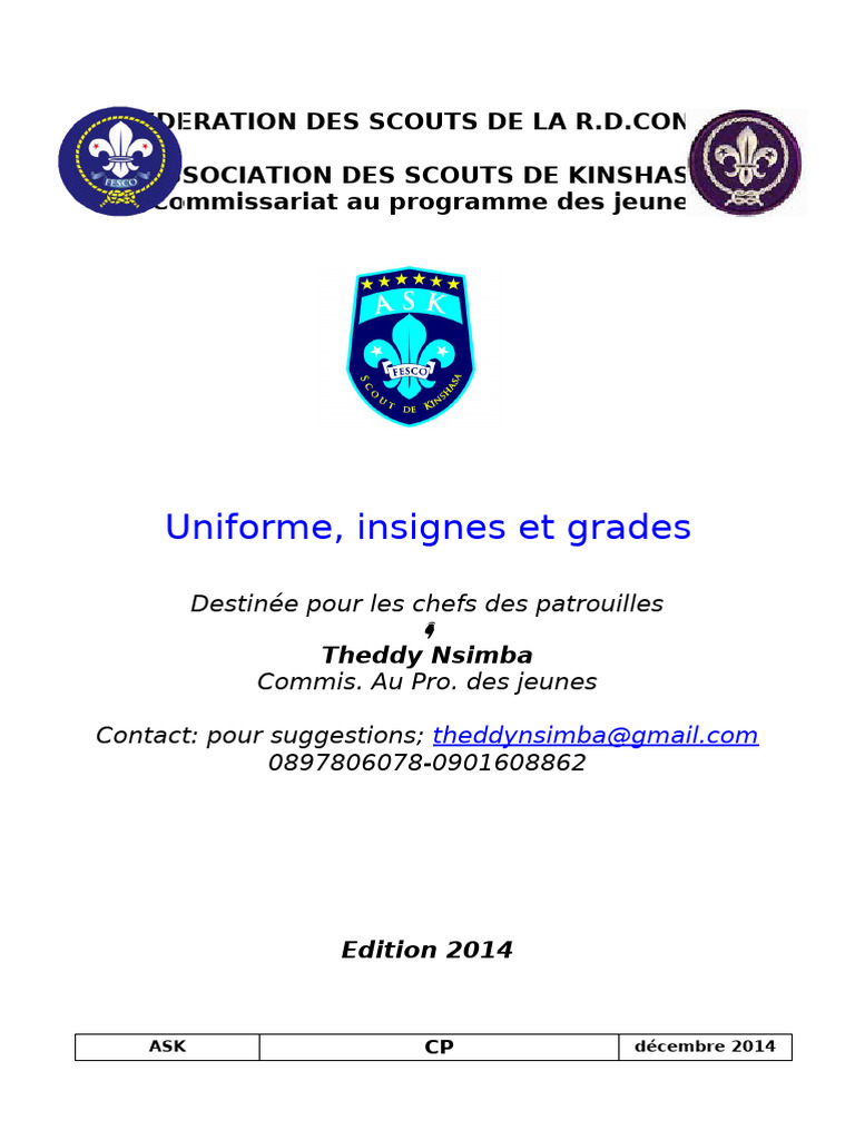 Insignes et Grades des Scouts en RDC | PDF | Scoutisme | Patrouille