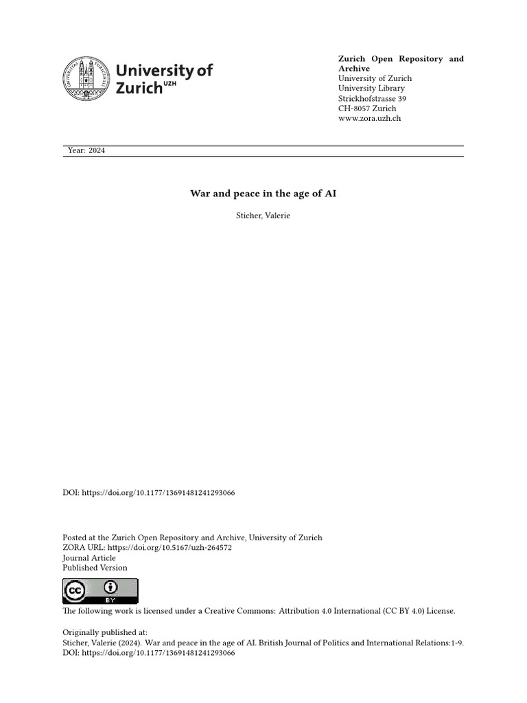 Sticher 2024 War and Peace in The Age of Ai | PDF | Artificial ...