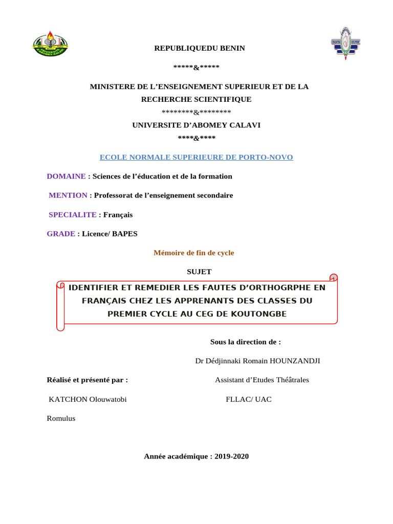 Remédier aux fautes d'orthographe en français | PDF | Genre grammatical ...