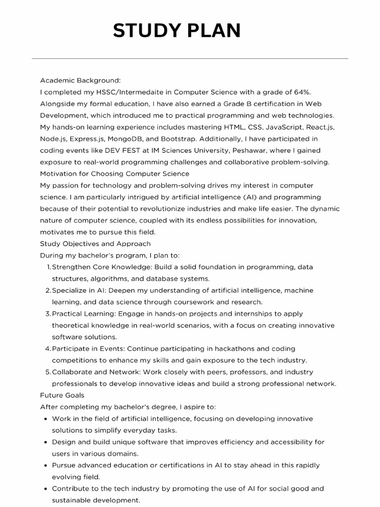 Study Plan | PDF
