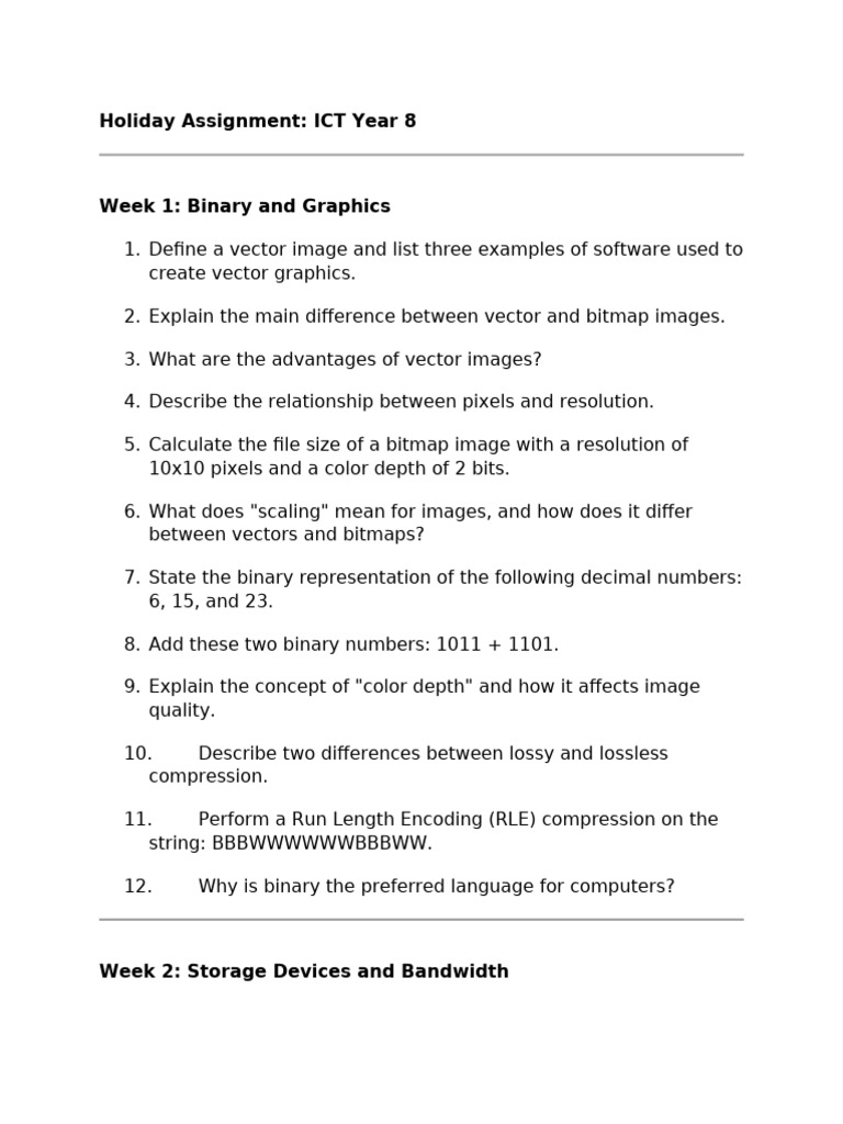 ICT Year 8 Holiday Assignment Guide | PDF | Spreadsheet | Byte