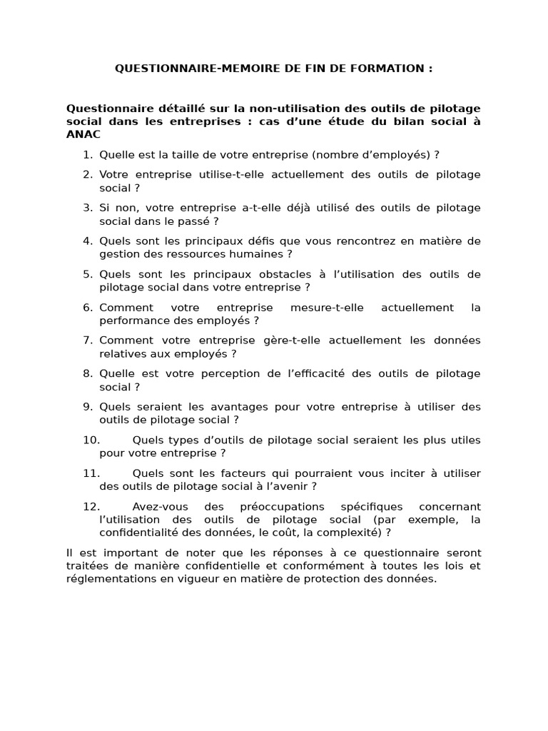 Questionnaire sur l'Utilisation des Outils RH | PDF | Gestion des ...
