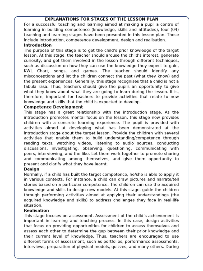 Stages of Effective Lesson Planning | PDF | Educational Assessment ...